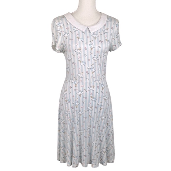 Disney Classic Alice in Wonderland Print Fit & Flare Peter Pan Collar Dress Med - Picture 1 of 8